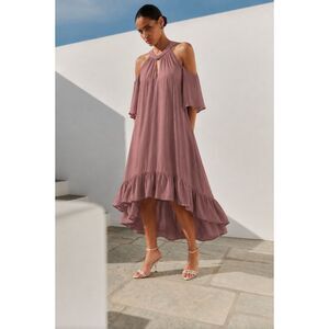 NWT | BCBGMAXAZRIA Dark Lavender Silk Cold Shoulder Dress | XS